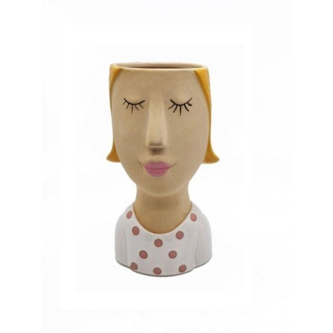 SIGNORA CON ABITO BIANCO POIS ROSA H23